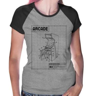 Imagem de Baby Look Raglan Arcade Fliperama Projeto - Foca na Moda, Cinza, Preto