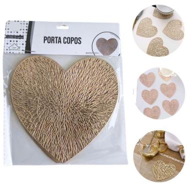 Imagem de 6 Porta Copos Descanso de mesa em Formato de Coração 11cm - Fx, Rose