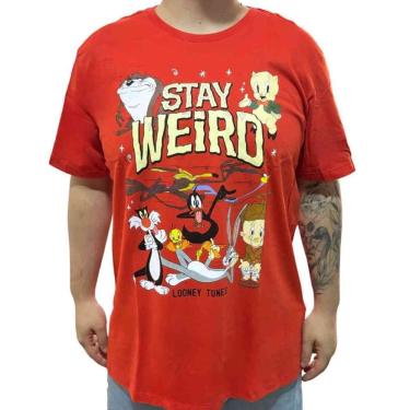Imagem de Camiseta Vermelha Looney Tunes - Stay Weird - Tamanho M - Clube Comix - Piticas