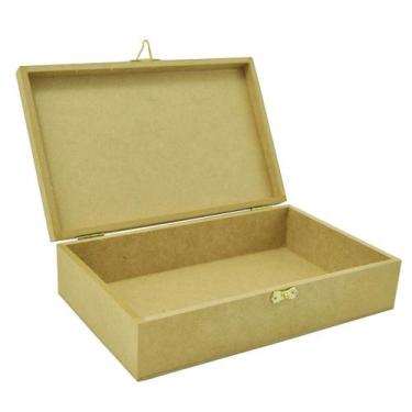 Imagem de Kit 3 Caixa Retangular com Fecho e Dobradiça 25x16x6 Mdf Madeira - ATA