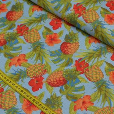 Imagem de Tecido Estampado para Patchwork - Paradise: Abacaxi c/ Hibisco Fundo A