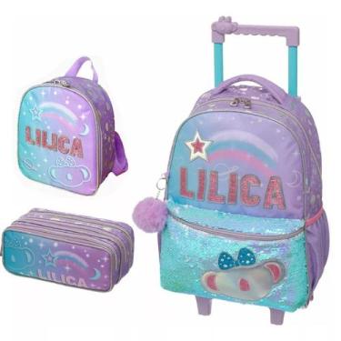 Imagem de Kit Mochila Rodinh Estojo Triplo Lilica Ripilica Make a Wish, Roxo