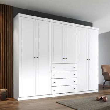 Imagem de Guarda-Roupa Casal Americano 6 Portas 4 Gavetas Branco Hp - Henn, Bran