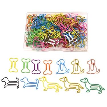 Imagem de 100 peças de clipes de papel de animais fofos cores sortidas, clipes de papel em forma de cachorro, material escolar e de escritório divertido para amantes de cães, colegas de trabalho, professores,
