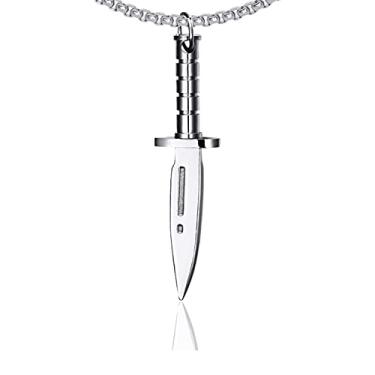 Imagem de Fusamk Colar de faca com pingente de etiqueta de adaga de aço titânio moderno, 24 inches, Aço inoxidável, Sem Pedra Preciosa