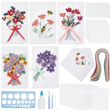 Imagem de WEBEEDY 20 Sets Paper Quilling Kit for Adults Beginner DIY Birthday Flower Themes Quilling Blank Card Kit 5 Styles Happy Birthday Greeting Card Making Kit with Instruction for Friends Families