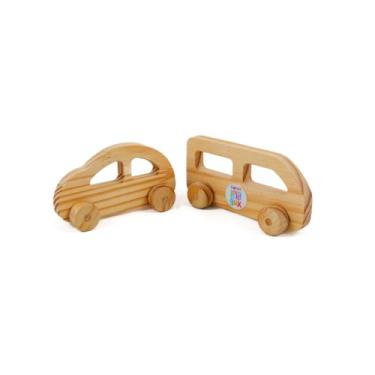 Imagem de Smart Baby Box, Kit de Carrinhos de Madeira Brinquedo Montessori Carro e Ônibus