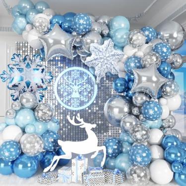Imagem de Jobkoo Snowflake Balloon Garland Arch Kit Winter Snowflake Balloons with Frozen Silver Blue White Snow Confetti Latex Balloon for Winter Wonderland Christmas Baby Shower Princess Birthday Party Decor