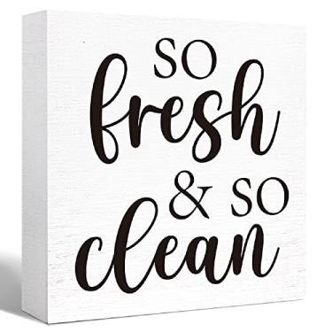 Imagem de Funny Bathroom Wood Sign So Fresh and So Clean Wood Block Sign for Bathroom Shelf Toilet Restroom Home Tabletop Desk Decor,Farmhouse Bathroom Wooden Box SignQ