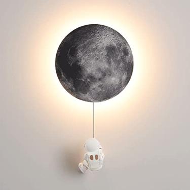 Imagem de Moderno esférico infantil quarto atmosfera luz, lua lâmpada de parede, resina simples astronauta iluminação decorativa parede arandela, 16W LED parede arandelas, corredor parede lâmpadas, lâ