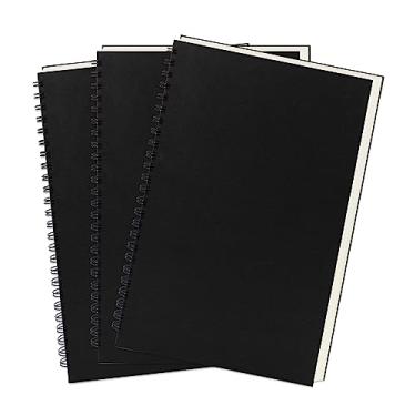 Imagem de DSTELIN 9" x 6", 100 GSM, caderno espiral em branco, pacote com 3, capa macia, caderno de esboço, 160 páginas/80 folhas, (preto)