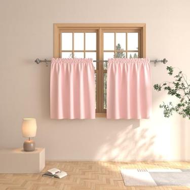 Imagem de Cortina rosa de 76,2 cm, cortina curta para banheiro, cortina curta, trama tripla, conjunto de tratamento de meia janela, 2 painéis, bolso para varão, 76,2 cm