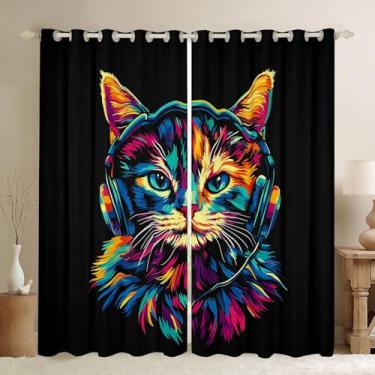 Imagem de Feelyou Cortinas de janela para jogos, grafite, tratamentos, animais, crianças, meninos, desenhos animados, animais de estimação, cortinas de janela, aquarela, música legal, gatos, tratamentos de