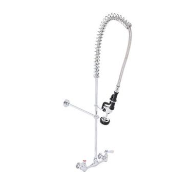 Imagem de Torneira de pré-enxágue para pia de cozinha comercial - DuraSteel 96,5 cm Altura 20,3 cm Torneira industrial de montagem na parede sem chumbo com pulverizador de pré-enxágue pull down - Certificado