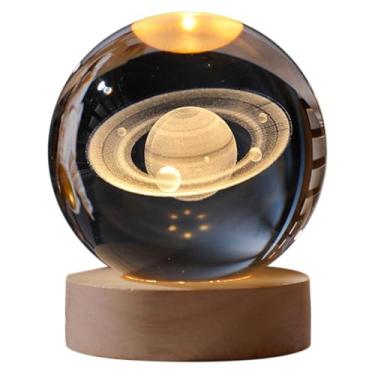 Imagem de Luminária de Mesa Led Bola de Cristal 3D Astronauta Lua Saturno Galaxia Abajur para Quarto Escritório Decoração Presente (SATURNO)