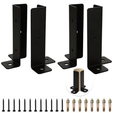 Imagem de AKOLAFE 4Pcs Suporte de Poste de Concreto com Parafusos Kit de Suportes de Pérgola de 5” Suporte de Corrimão de Deck Ajustável Suportes de Cerca de Madeira Adequados para 1,5X1,5, (, Preto)