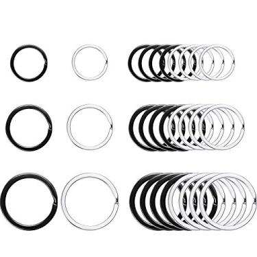 Imagem de Chaveiro redondo plano anel de metal dividido para organização de chaves de carro em casa, 30 peças (preto, prata, 3/4 polegadas, 1 polegada e 1,25 polegadas)