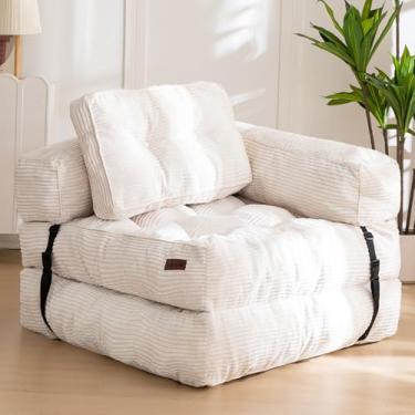 Imagem de MAXYOYO Sofá-cama dobrável, sofá conversível em forma de L, sofá-cama dobrável com travesseiro, cadeira dobrável portátil com apoio de braço, confortável para sala de estar, quarto, bege