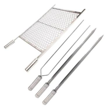 Imagem de Kit Grelha Moeda Inox 70x60 + Espetos Espada Duplo Churrasco - INOX LA