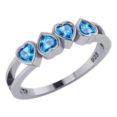 Imagem de Anel Meia Aliança Prata 925 Corações Topázio Azul- Exclusivo - Tudo Pr