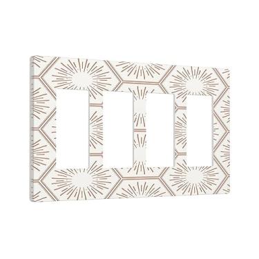 Imagem de Capa de interruptor de luz de balancim geométrico de bronze outono 4 gangues decorativa dispositivo quádruplo decoração placa de parede abstrato sol sol capas de tomada de placa de interruptor placa elétrica para sala de estar decoração de casa