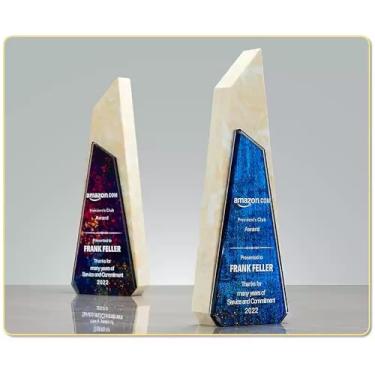 Imagem de Troféu de mármore exclusivo - Prêmios personalizados para campeões da competição, vice-campeão e terceiro lugar - Medalhas de cristal coloridas para reconhecimento (cor e imagem personalizadas, 84-29