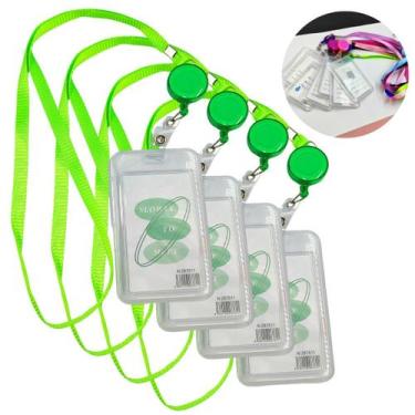 Imagem de Kit 4 Unidades Porta Crachá Cordão Colorido Com Roller Clips - Kit Por