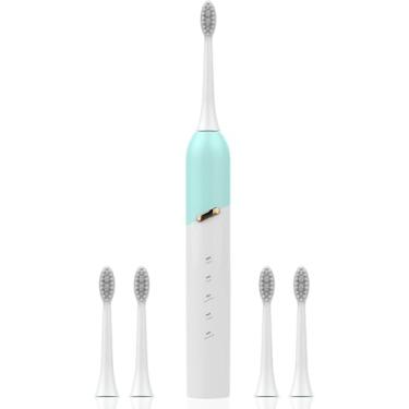 Imagem de Escova de dentes elétrica para adultos e adolescentes, escova de dentes sônica de viagem com 4 cabeças de escova Duponts, 5 modos, carga rápida de 2,5H por 180 dias, escovas de dentes recarregáveis de