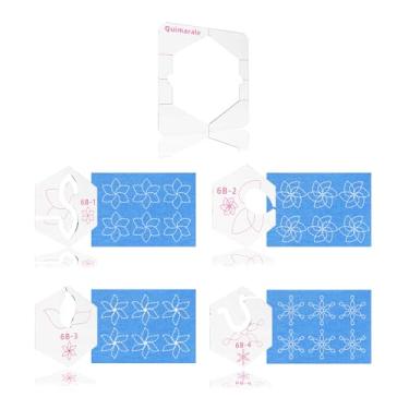 Imagem de Quimarale 4 peças de modelos de acolchoamento de movimento livre de design de flores com moldura acolchoada para estofamento de máquina com estêncil de estofamento de instruções (design 6B)