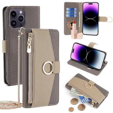 Imagem de YOUULAR Capa tipo carteira com alça transversal compatível com vivo V50 Lite 5G, bolsa magnética com zíper, bolso de couro PU, capa flip para celular com suporte, cinza