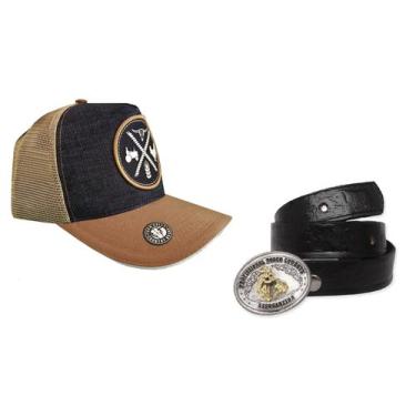 Imagem de Kit Country Infantil Boné Farm Bulls + Cinto Cowboy Couro Legítimo Cri