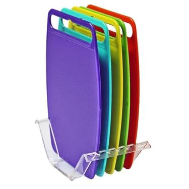 Imagem de Kit 5 Tábuas De Corte Carne e Legumes Com Suporte em acrílico Para Cozinha com 5