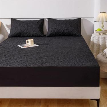 Imagem de Capa de colchão acolchoada à prova d'água, leve, respirável, protetor de colchão macio, silencioso, lençol de cama com bolso profundo para colchão de tamanho casal - preto ||King: 180 x 200 cm (3
