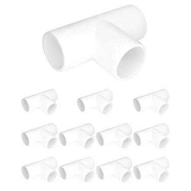 Imagem de QWORK Acessórios de PVC em T de 3 vias de 2,5 cm, pacote com 12 conectores de cotovelo de tubulação de grau de móveis, conectores de encaixe de tubo de PVC de alta resistência para suprimentos de