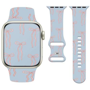 Imagem de Watbro Pulseira de relógio Bowknot compatível com Apple Watch de 38 mm, 40 mm, 41 mm, 42 mm, 44 mm, 45 mm e 49 mm, feminina e masculina, design de pulseira esportiva fofa de silicone macio para Apple