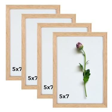 Imagem de Atryinous Porta-retrato 12 x 18 cm, carvalho natural, pacote com 4, moldura de galeria de fotos de madeira maciça com acrílico para exibição de mesa ou decoração de parede de colagem de parede