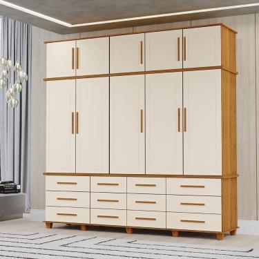 Imagem de Guarda Roupa Roupeiro Casal Berlim 5 Portas 12 Gavetas com Maleiro Freijó Off White Luapa