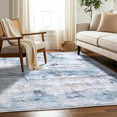 Imagem de Delara Tapete lavável à máquina, macio e durável, antiderrapante, resistente a manchas para quarto, sala de estar, sala de jantar, áreas de alto tráfego. (Abstrato azul/branco, 20 x 25 cm)