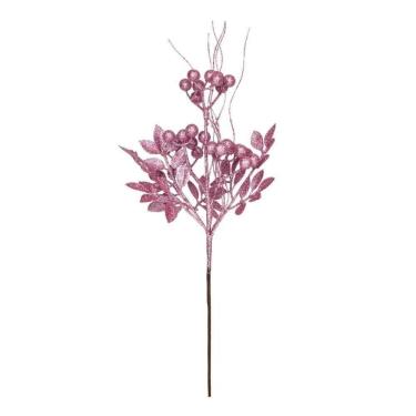 Imagem de Galho Grande Folhas E Frutas Rosa Claro Natal - 1 Unidade