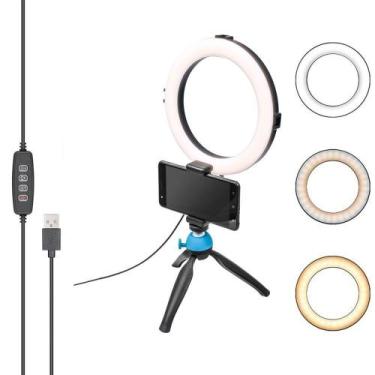 Imagem de Iluminador Led Ring Light 20 cm 8 Polegadas Com Tripé de Mesa e Suport