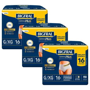 Imagem de Kit 3 Roupas Íntima Bigfral Pants Derma Plus g/ex com 16un cada