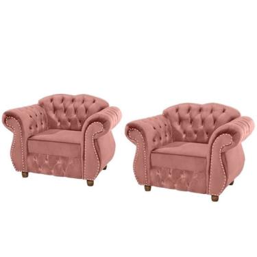 Imagem de Quatro Poltronas Chesterfield Merlo - Suede Rosa / Decoração, recepção, barbearia, sala tv estar