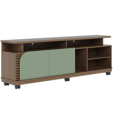 Imagem de Rack Para Sala De Estar Tv 75 Pol Com Rodízios Laguna C04 Amêndoa Hortelã - Lyam Decor