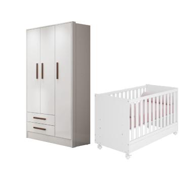Imagem de Quarto Bebê Kit Com Berço E Guarda-roupa Encanto Branco Branco - Qmovi