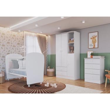 Imagem de Quarto de Bebê Completo com 1 Berço 1 Cômoda 1 Guarda Roupa Arco-Íris Móveis Percasa