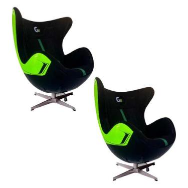 Imagem de Kit 2 Poltronas Decorativas Egg Chair Aventador Verde/Preto G53 - Gran