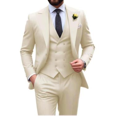 Imagem de Suit HUEZOE Formal Wedding Slim Fit, 3 peças de creme de smoking