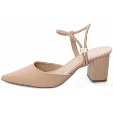 Imagem de EMILY ONLINE, Sapato Scarpin Salto Médio Baixo Grosso Bico Fino Ajuste Feminino 6cm (Bege, BR, Adulto, Numérico, 36)
