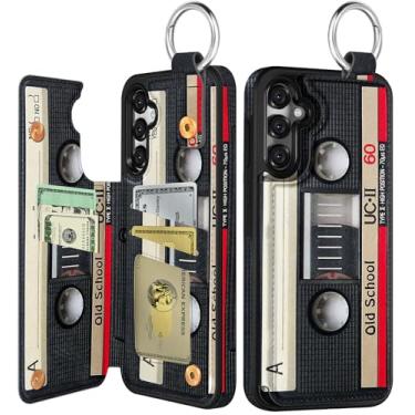 Imagem de Shorogyt Capa carteira para Samsung Galaxy S25 Plus – Design bonito de fita de CD moderna com suporte para cartão para fecho magnético traseiro Flip Folio Capas de telefone de couro para mulheres