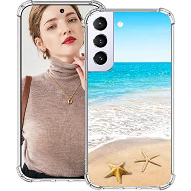 Imagem de MUQR Capa para Galaxy S22 Beach Summer Gel Silicone Slim Protection Cover Compatível com Samsung Galaxy S22 5g 6,1 polegadas e areia areia ondas praianas estrela do mar oceano tema cena tropical